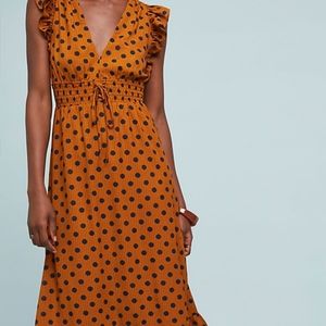 Deep v neck polka dot silk dress